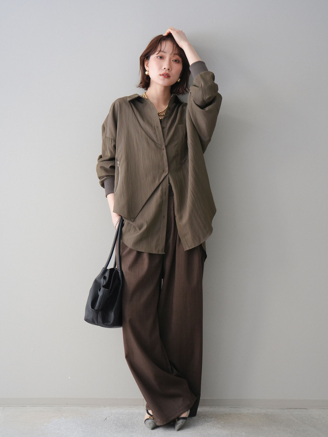 [予約]異素材ドッキングメニータックワイドパンツ/brown