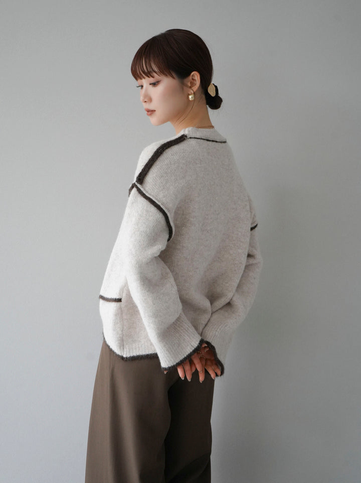 [預訂] 色彩協調針織套頭衫/象牙色