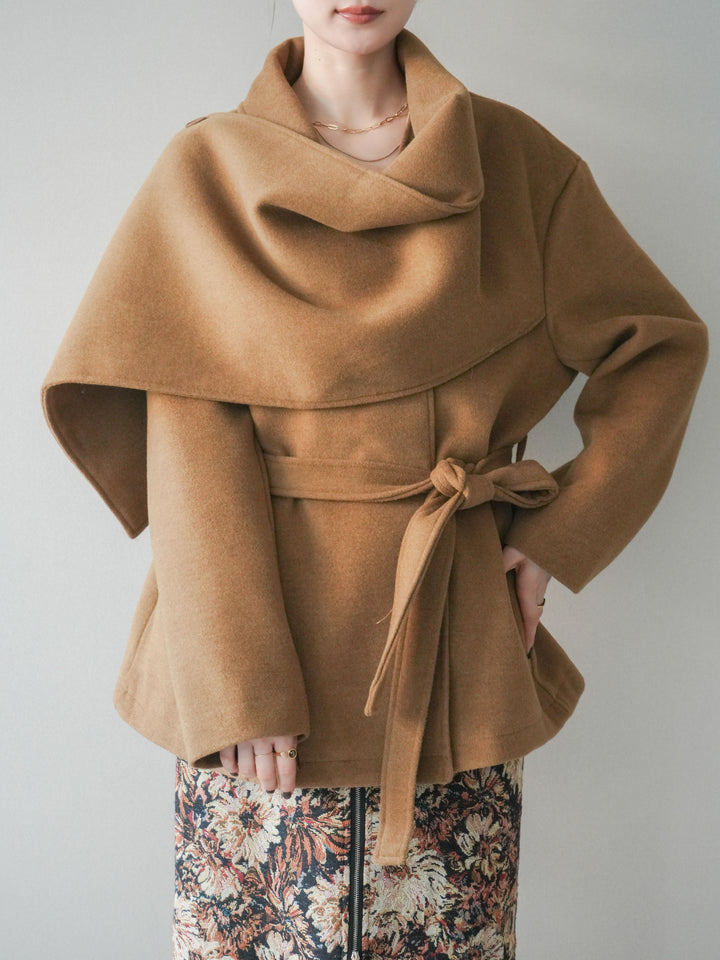 [予約]ストールデザインショートコート/camel