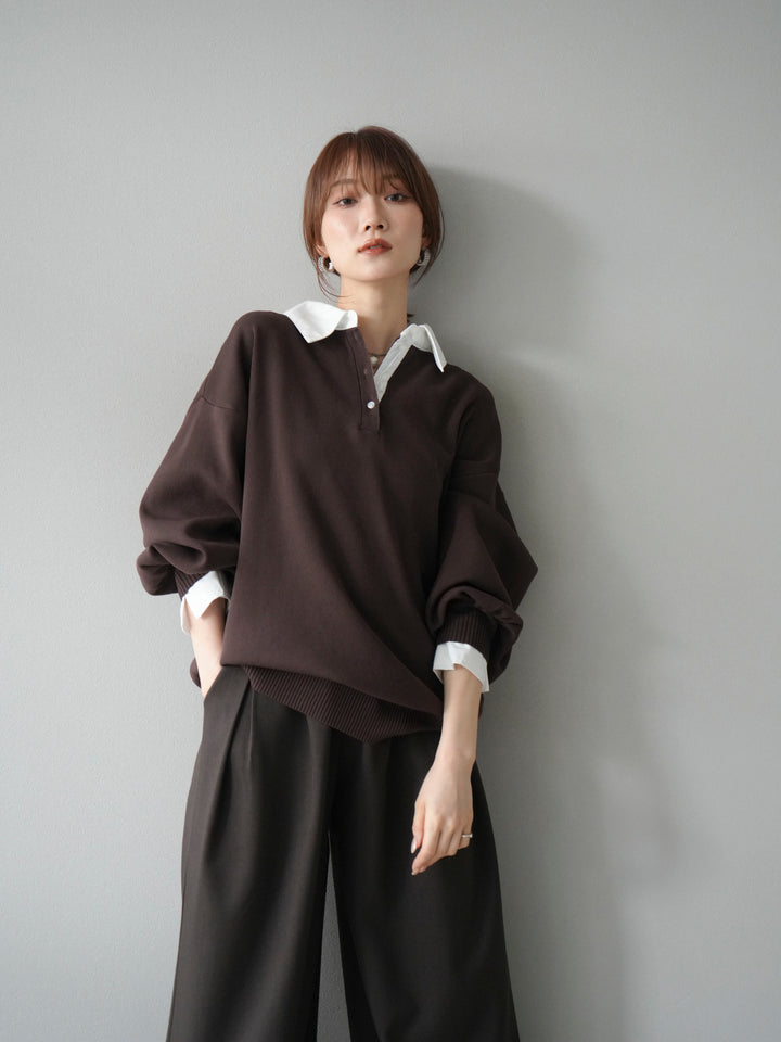 【SET】翻領polo針織套衫+雙褶闊腿褲（2件組）