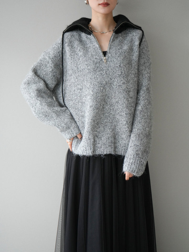 [予約]バイカラージップニットプルオーバー/gray