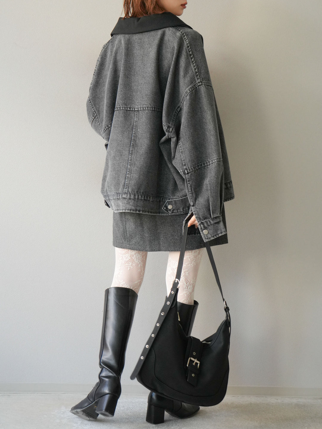 [予約]フェイクウールコクーンミニスカート/チャコール