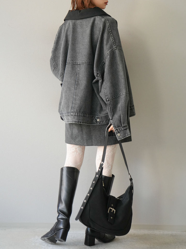 [予約]フェイクウールコクーンミニスカート/チャコール