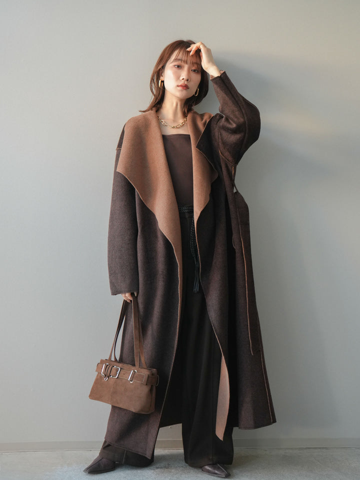 [予約]ベルト付裏起毛センターシームカーブパンツ/brown