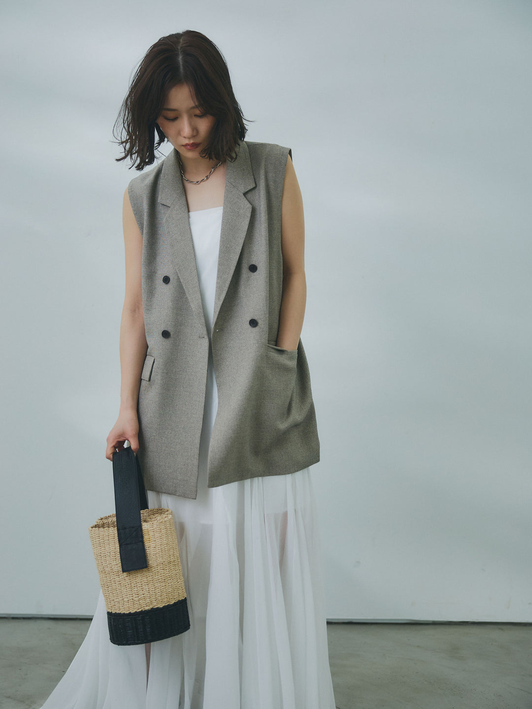 【魅力】[套裝] 蝴蝶結薄紗吊帶連身裙 + 蝴蝶結薄紗吊帶連身裙（兩件套裝）