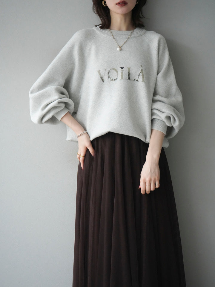 [予約]スウェットライクビーズロゴ刺繍ニットプルオーバー/oatmeal