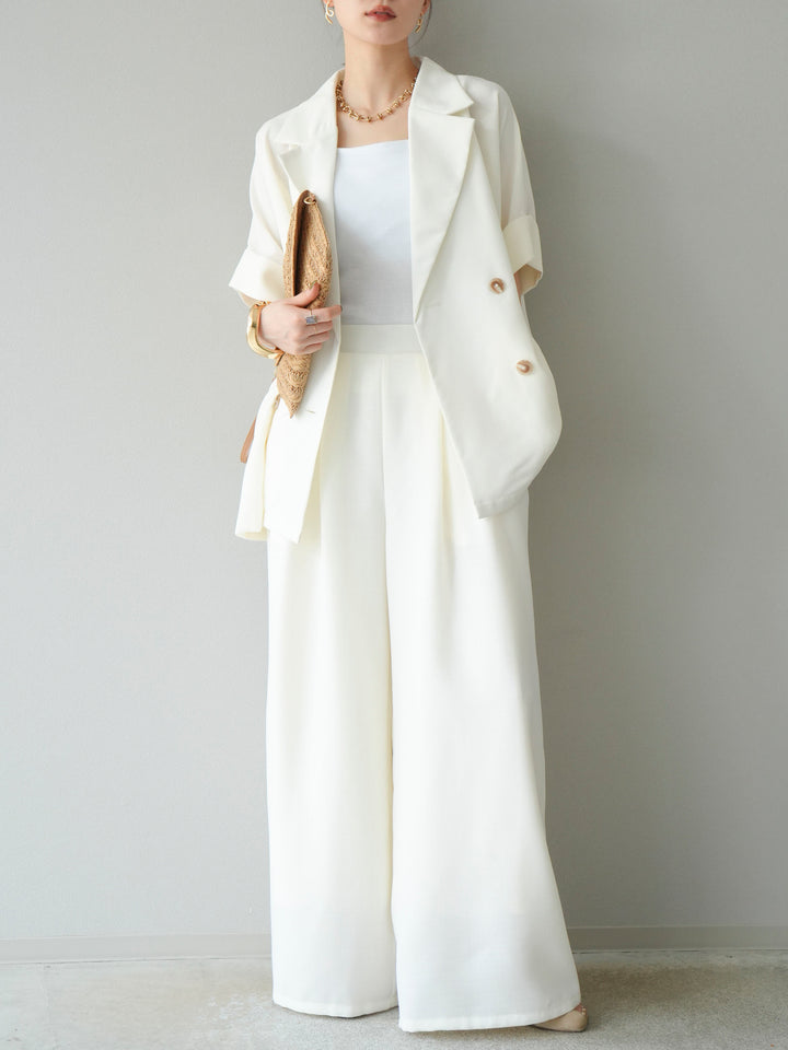 [予約]リネンライクイージーワイドパンツ/アイボリー