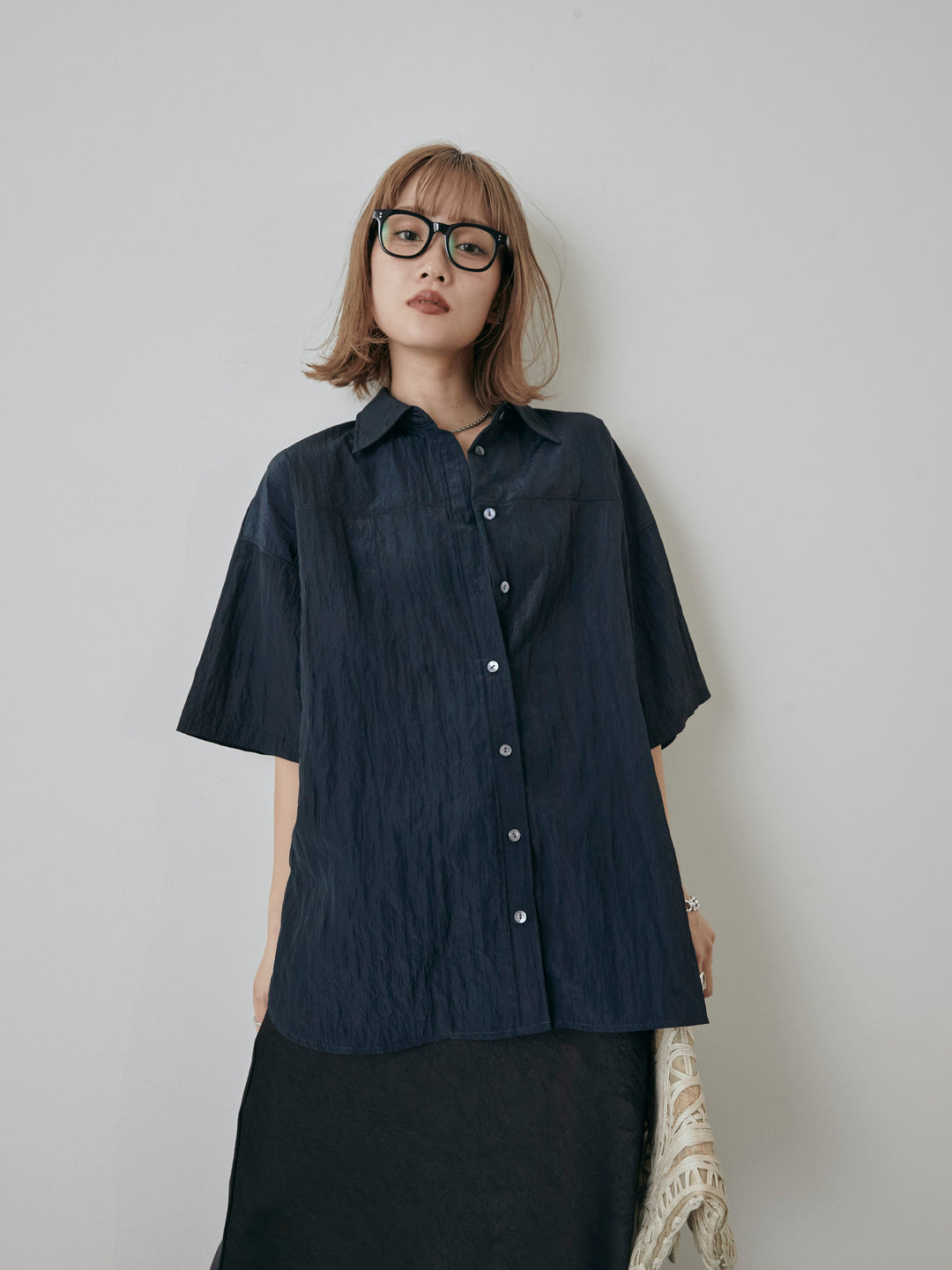 [予約]2WAYナイロンワッシャーハーフシャツ/ネイビー