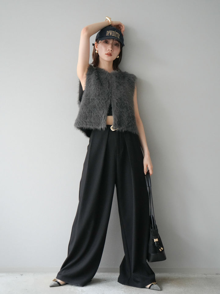 [予約]ミンクライク前後2WAYショートジレ/チャコール