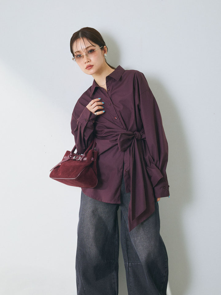 [予約]ウエストアシメリボンシャツ/bordeaux