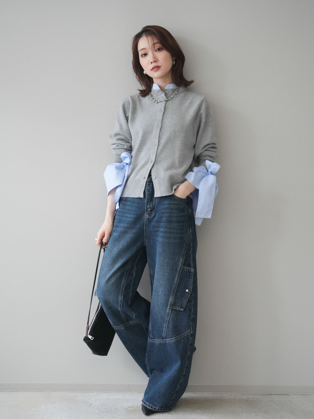 [予約]カーゴデザインコクーンデニムパンツ/navy