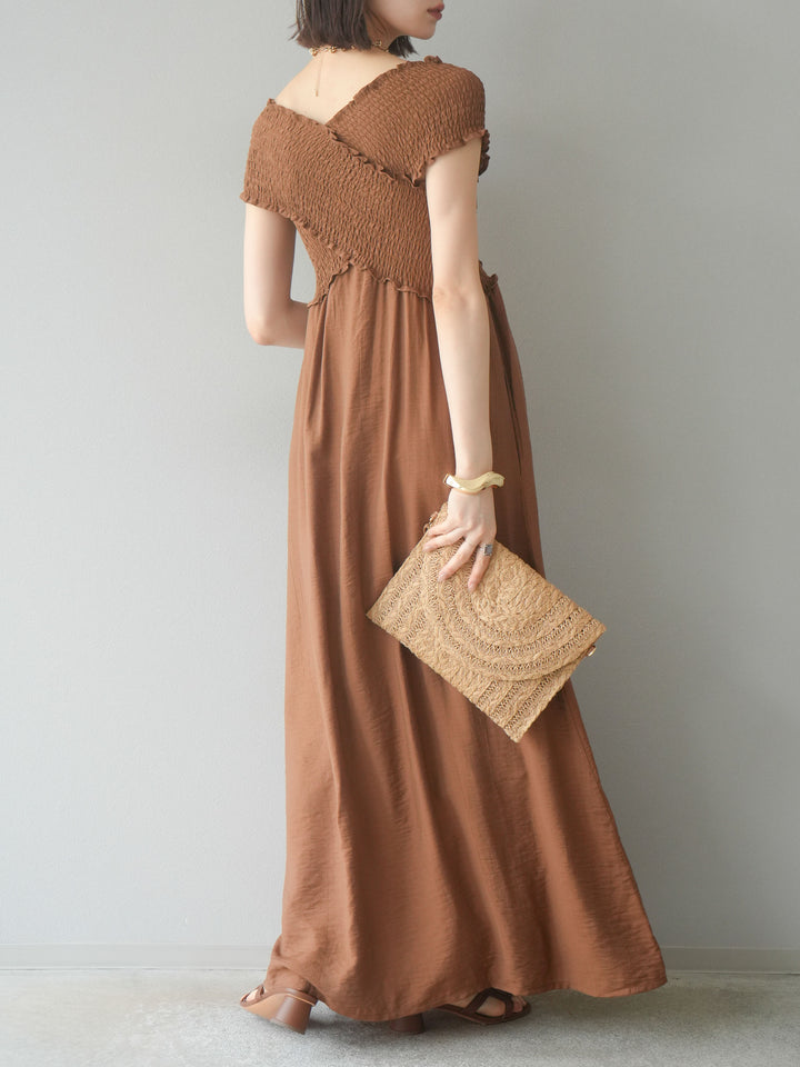 [予約]シャーリングクロスワンピース/ブラウン