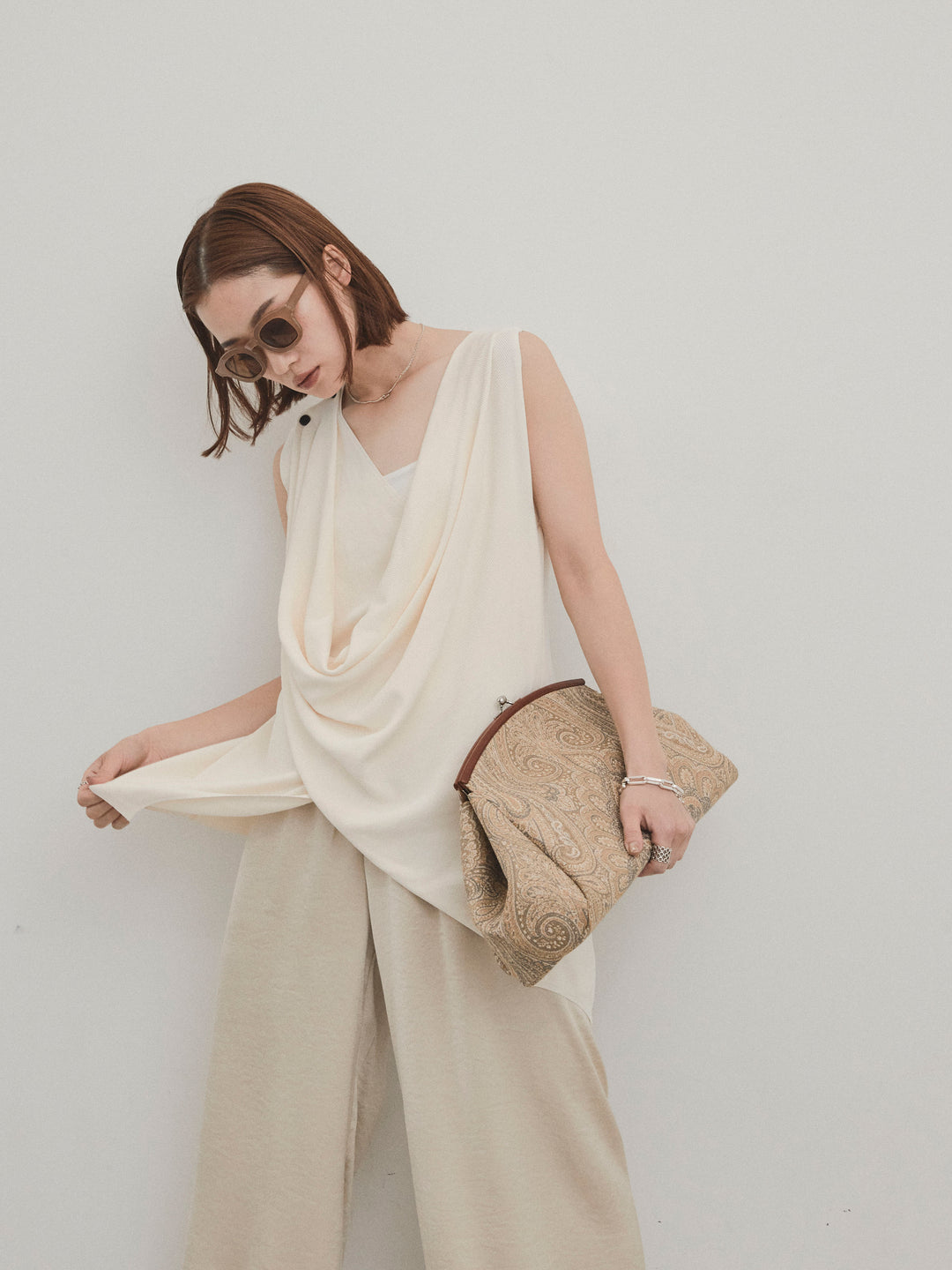 [予約]ドライタッチドレープニットプルオーバー/アイボリー