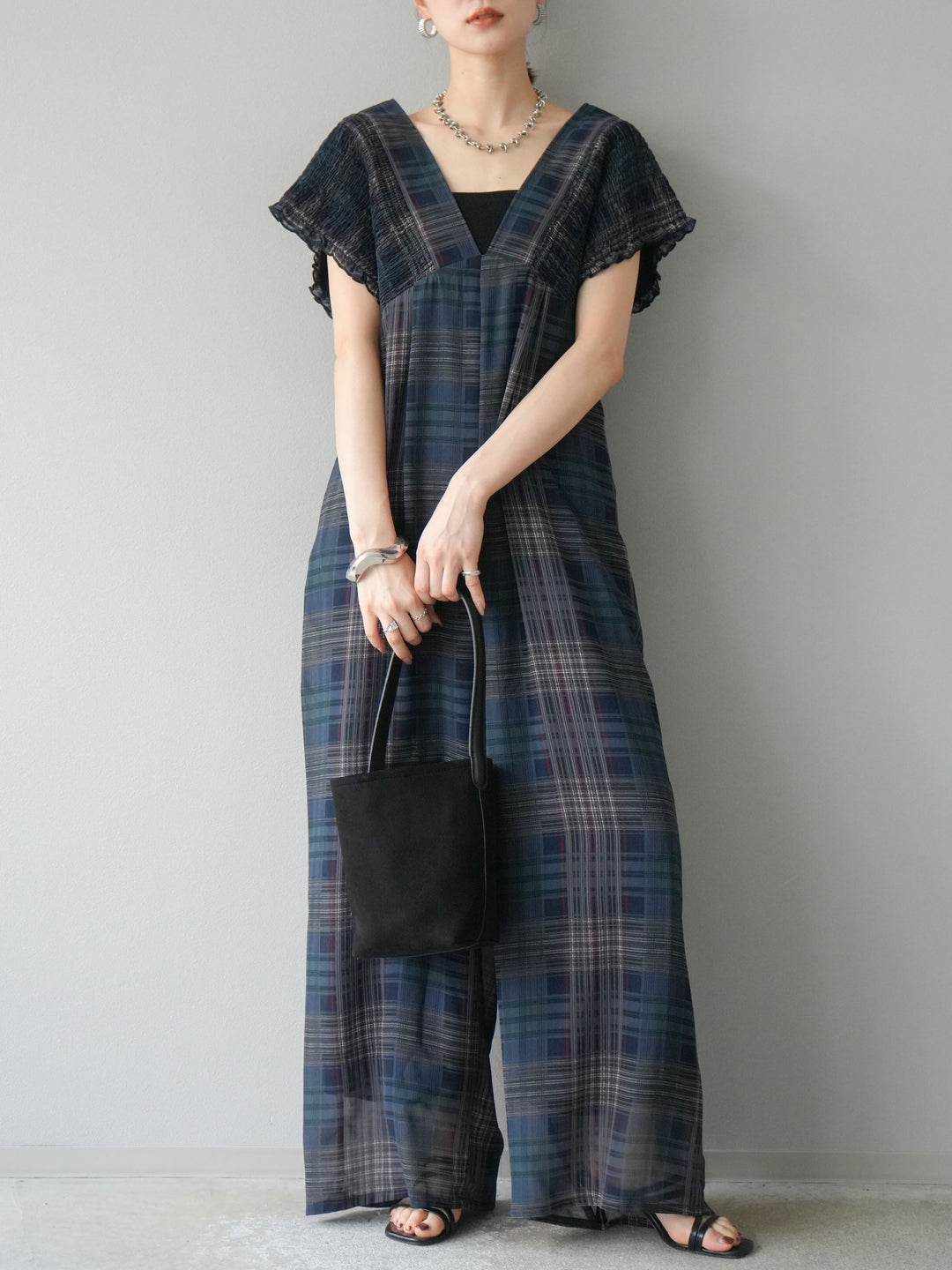 [SET]シアーチェックシャーリングサロペット+シアーチェックシャーリングサロペット(2set)