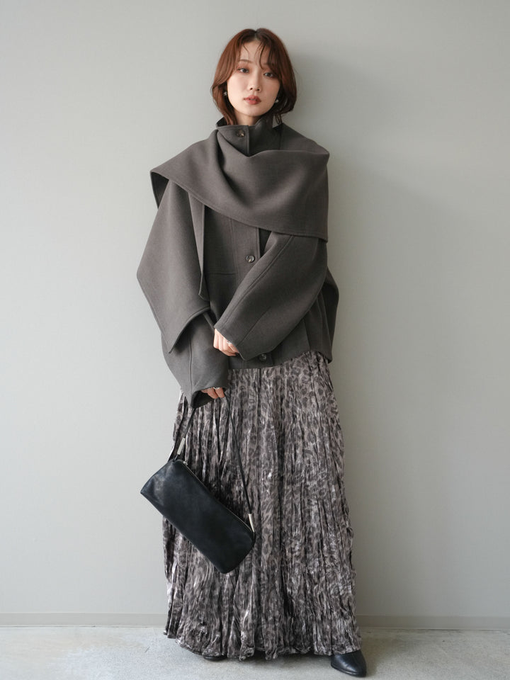 [予約]レオパードベロアワッシャーロングスカート/gray