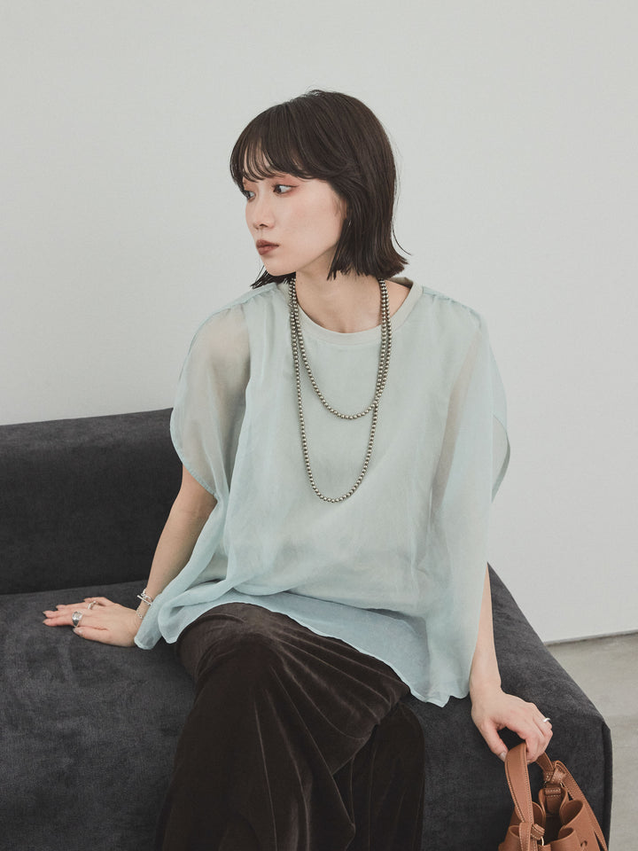 [SET] 緊湊光滑透視層疊上衣 + 天鵝絨低腰裙 (2set)