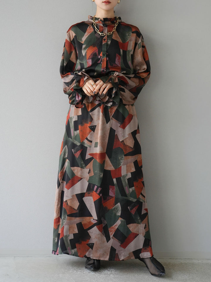 [SET]レトロプリントフリルブラウス+選べるアクセセット(2set)