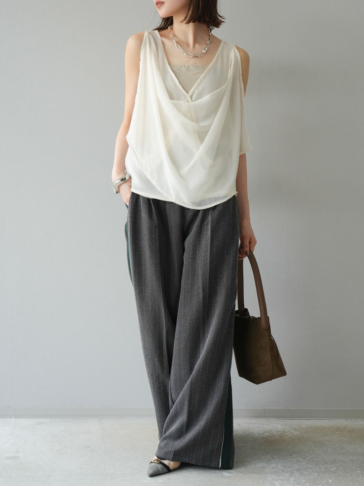 [予約]サイドラインストライプワイドパンツ/チャコール