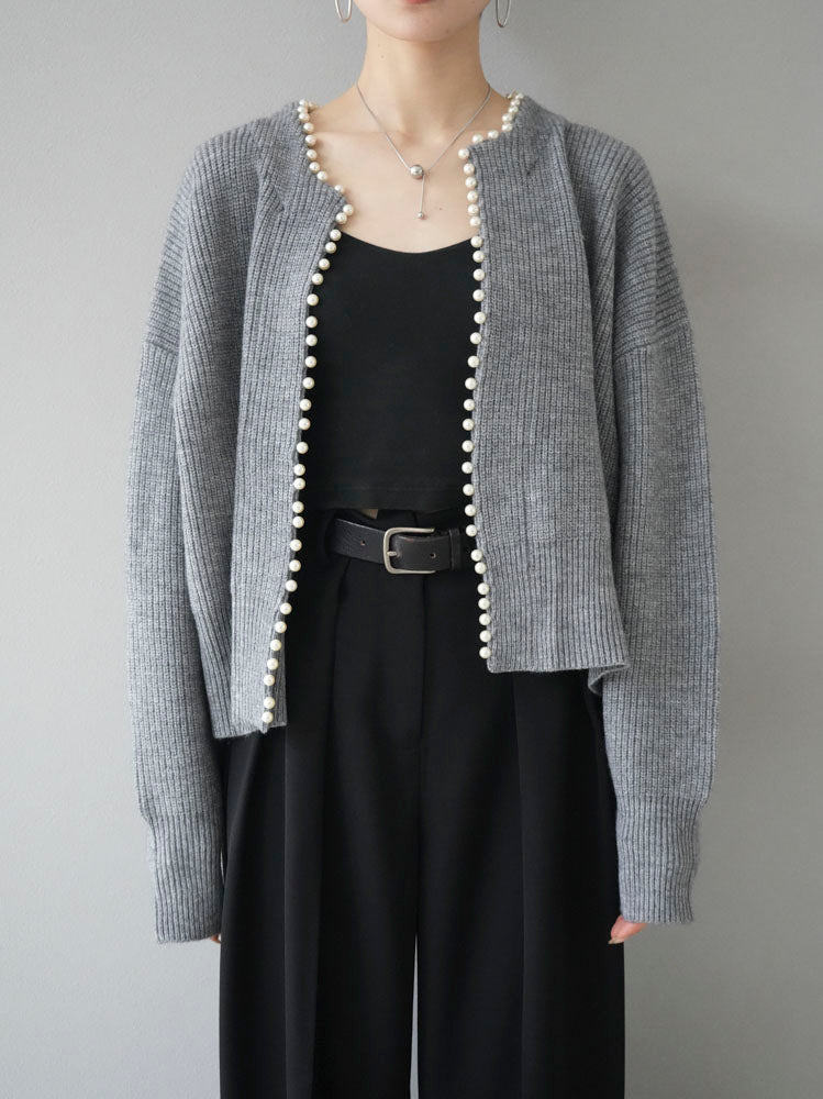 [Pre-order] Angora Touch Pearl Design Knit Cardigan/Gray