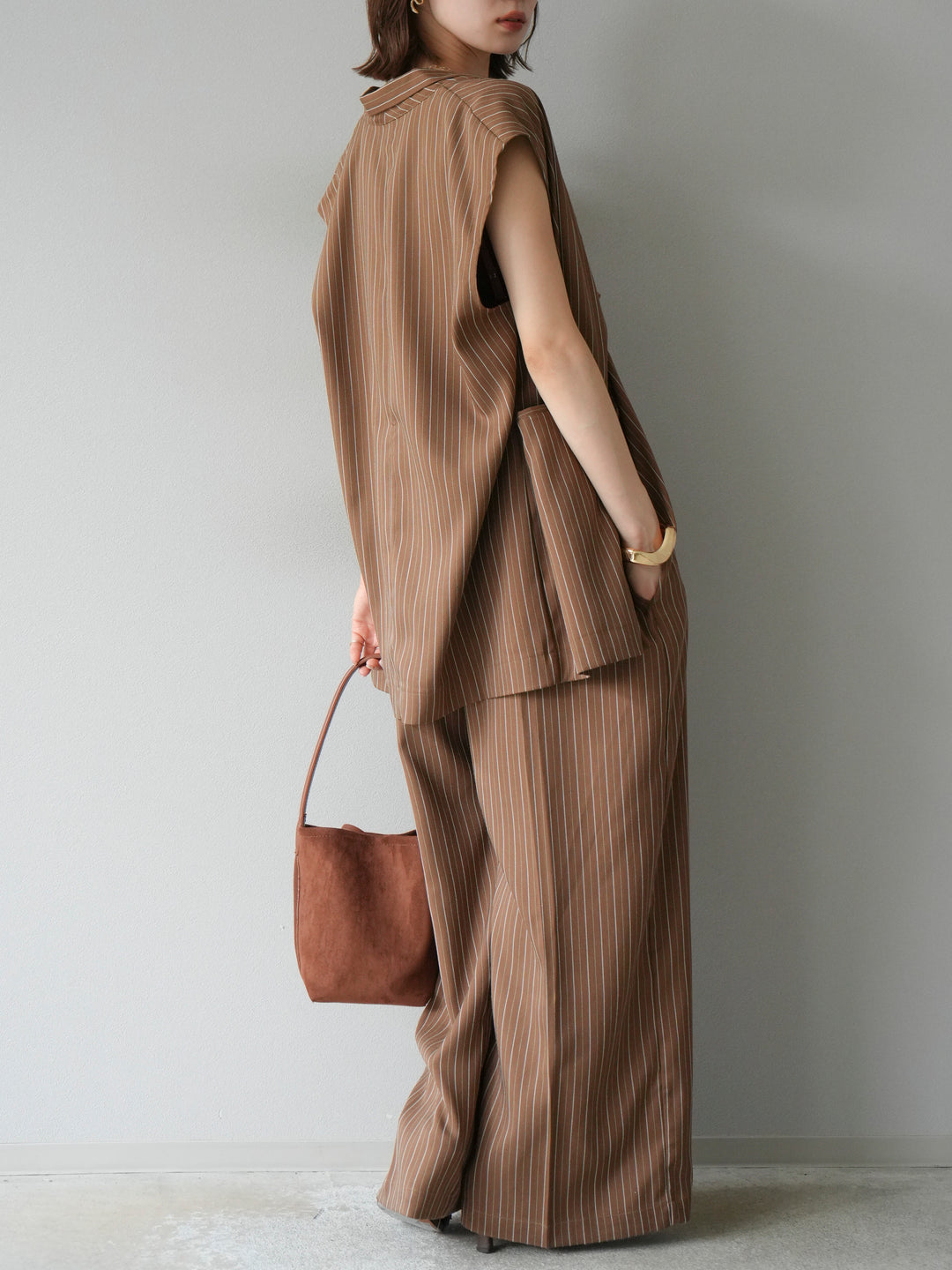 [SET]ヘリンボーンストライプジレ+ヘリンボーンストライプサロペット(2set)