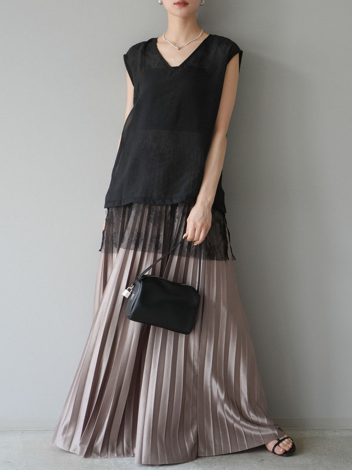 [予約]レースレイヤードオーガンジートップス/ブラック