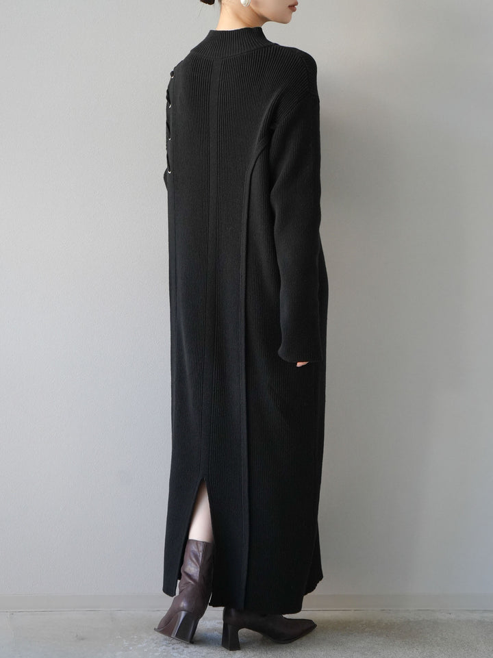 [SET] 不對稱繫帶高領針織連身裙 + 可選飾品套裝 (2套)