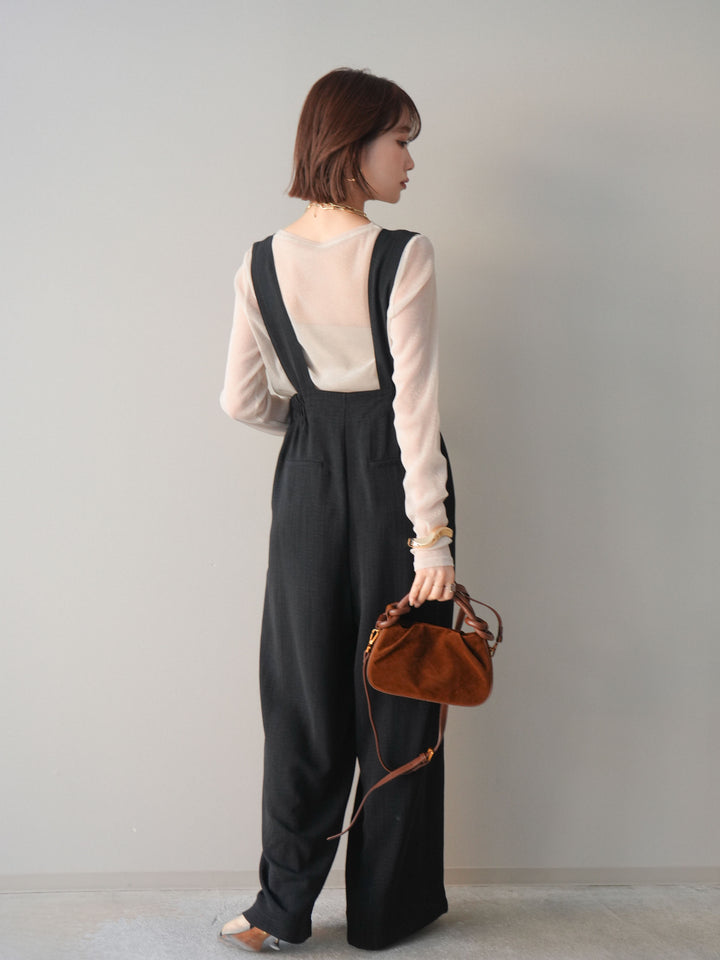 [予約]シボ加工ハイウエストタックサロペット/black