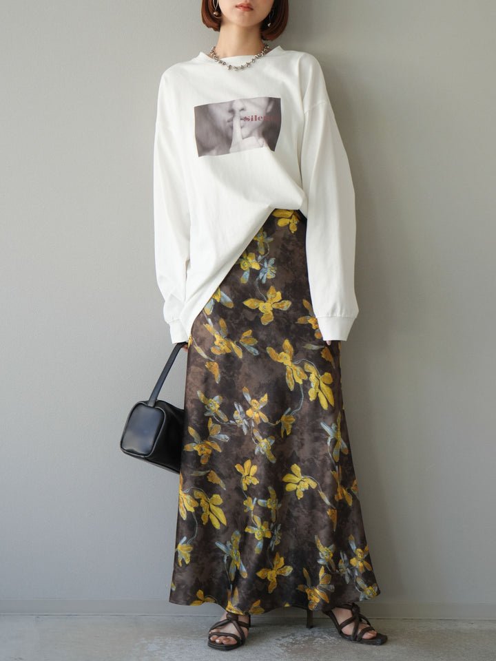 [予約]フラワーサテンスカート/イエロー