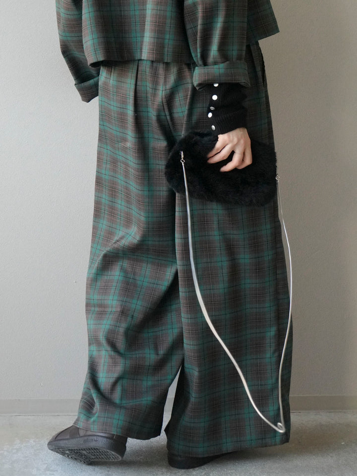 [予約]チェック柄イージーパンツ/グリーン