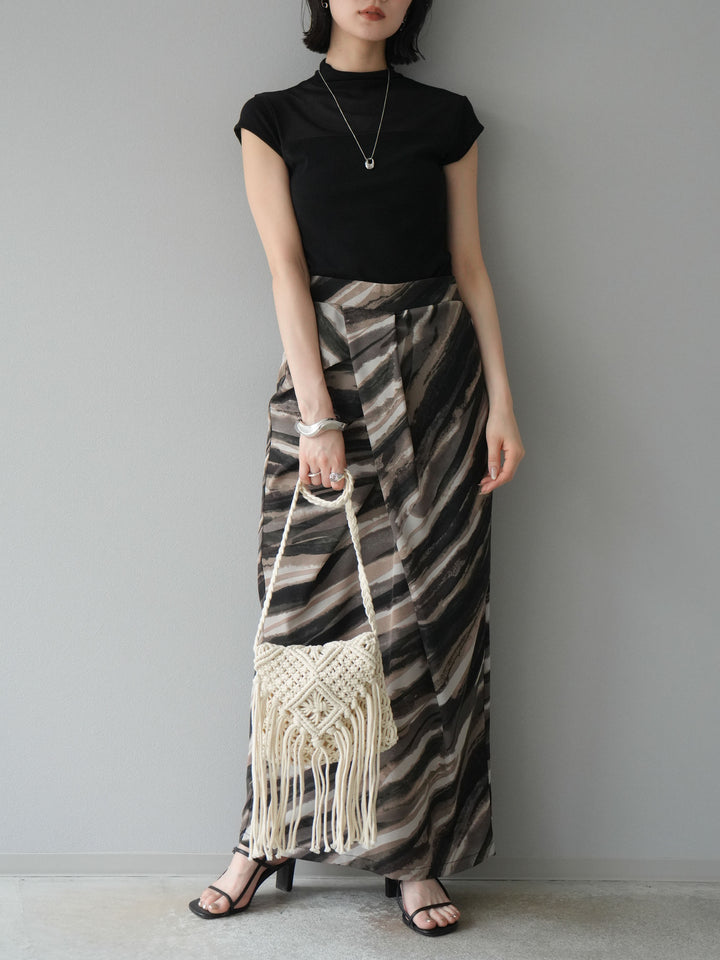 [予約]ニュアンスプリントタックIラインスカート/ブラウン