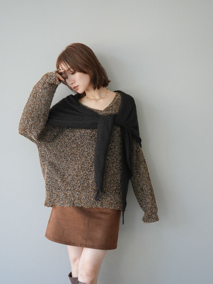 [予約]ミックステープヤーンVネックプルオーバー/オレンジ