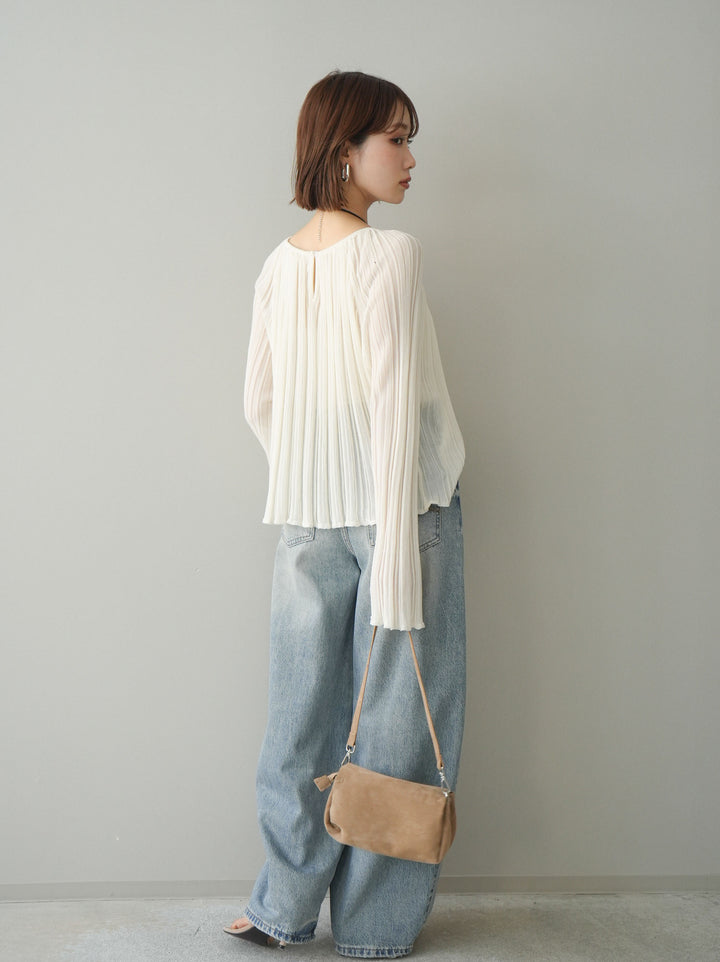 [予約]ダメージデニムセミワイドパンツ/lightblue