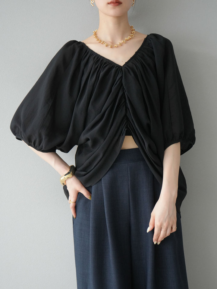 [SET]ボリュームスリーブシアータックブラウス+リネンライクイージーワイドパンツ(2set)