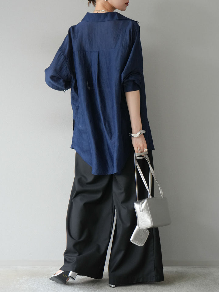 [予約]ウエスト折り返しロゴタックワイドパンツ/ブラック