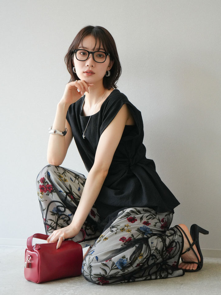 [予約]サイドツイストフレンチトップス/ブラック