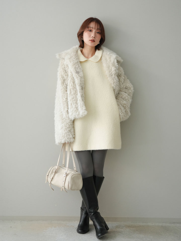 [予約]襟付きブークレミニワンピース/offwhite