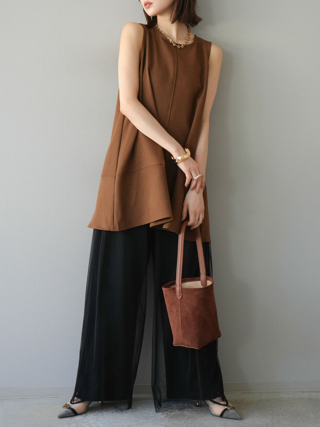 [予約]チュールワイドパンツ/ブラック