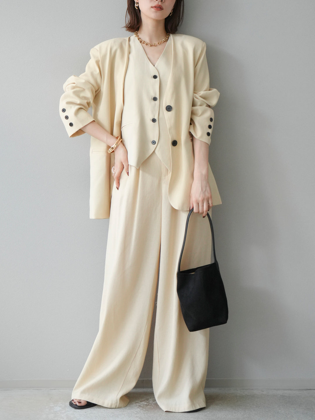 [予約]ノーカラーオーバージャケット/ベージュ