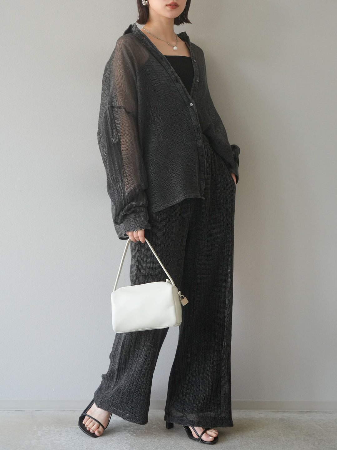 [予約]コットンラメメッシュイージーパンツ/グレー