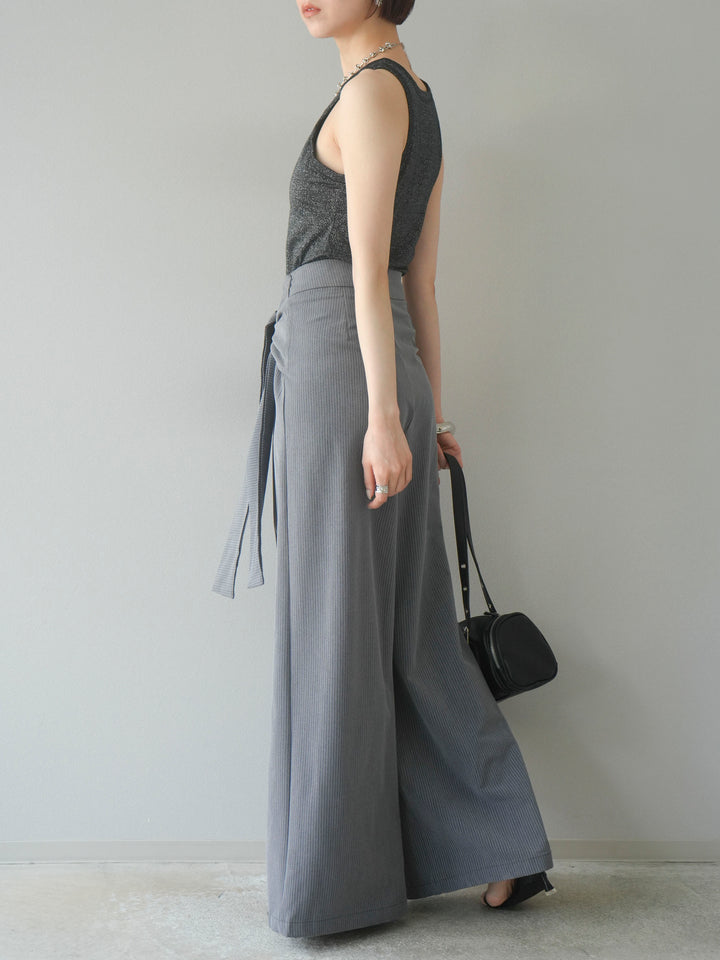 【預購】條紋裹腰寬褲/灰色