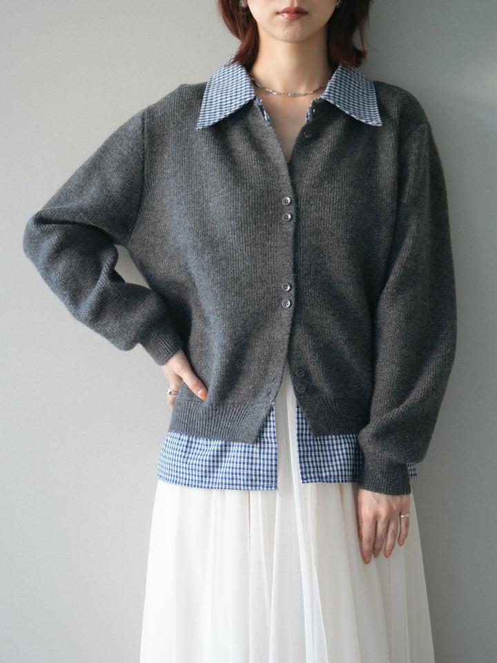 [SET]チェックシャツ襟ニットカーディガン+チュールボリュームスカート(2set)