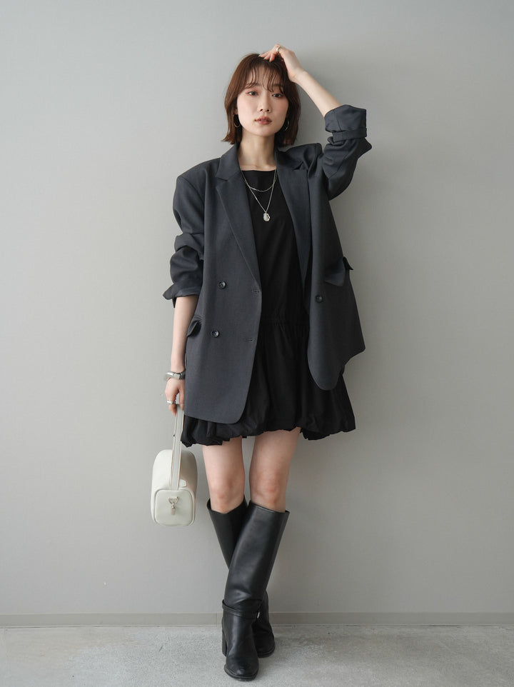 [SET]ノースリバルーンミニワンピース+ダブルブレストオーバージャケット(2set)