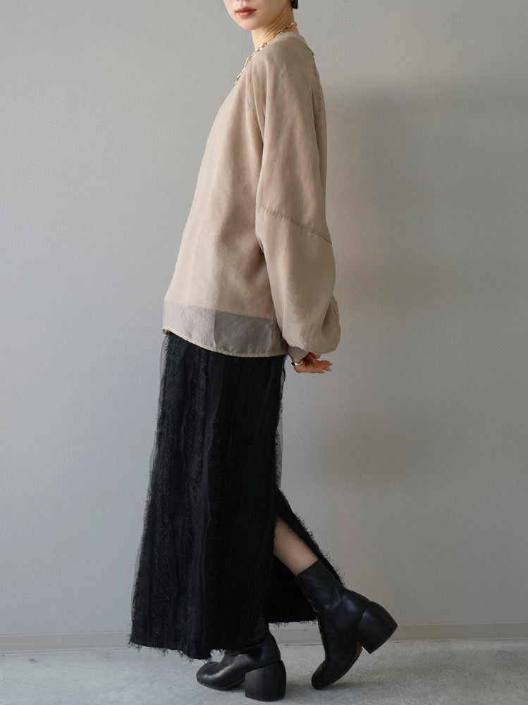 [予約]フリンジチュールスカート/ブラック