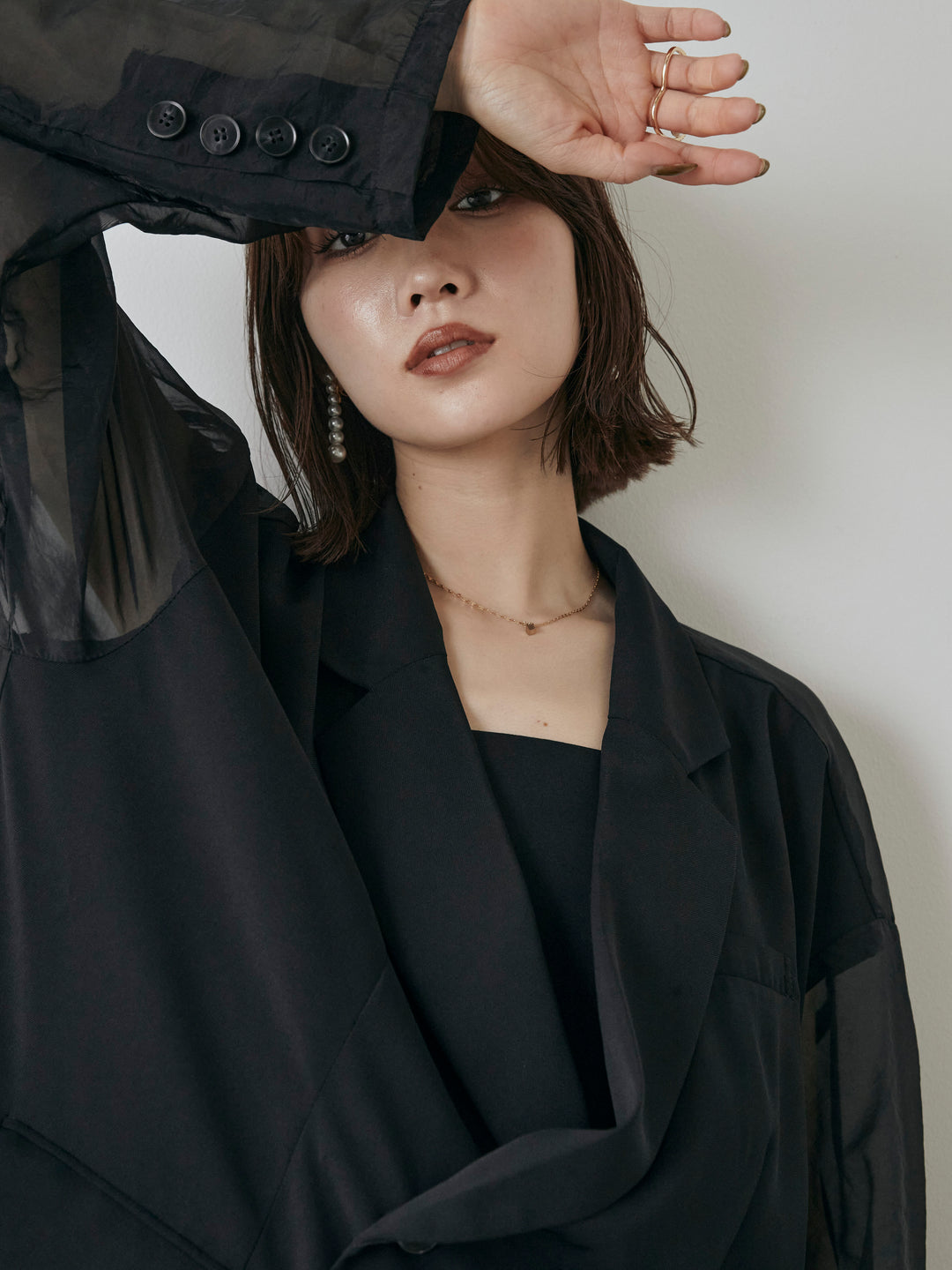 【預購】透視剪裁西裝外套/黑色