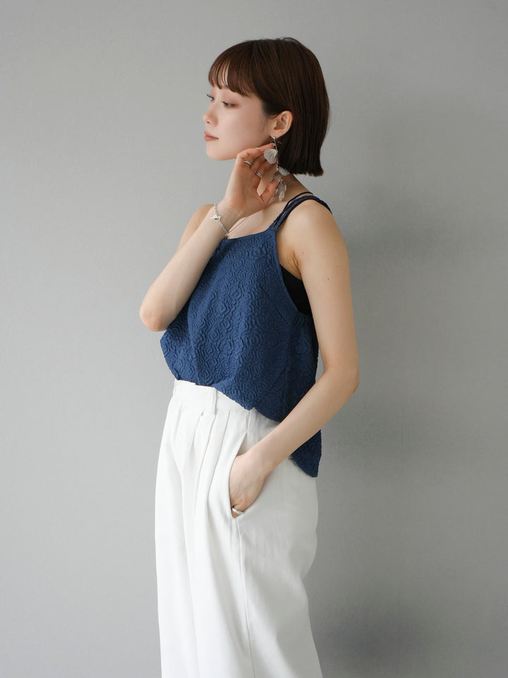 [Pre-order] Puffy Jacquard Double Strap Camisole/Blue