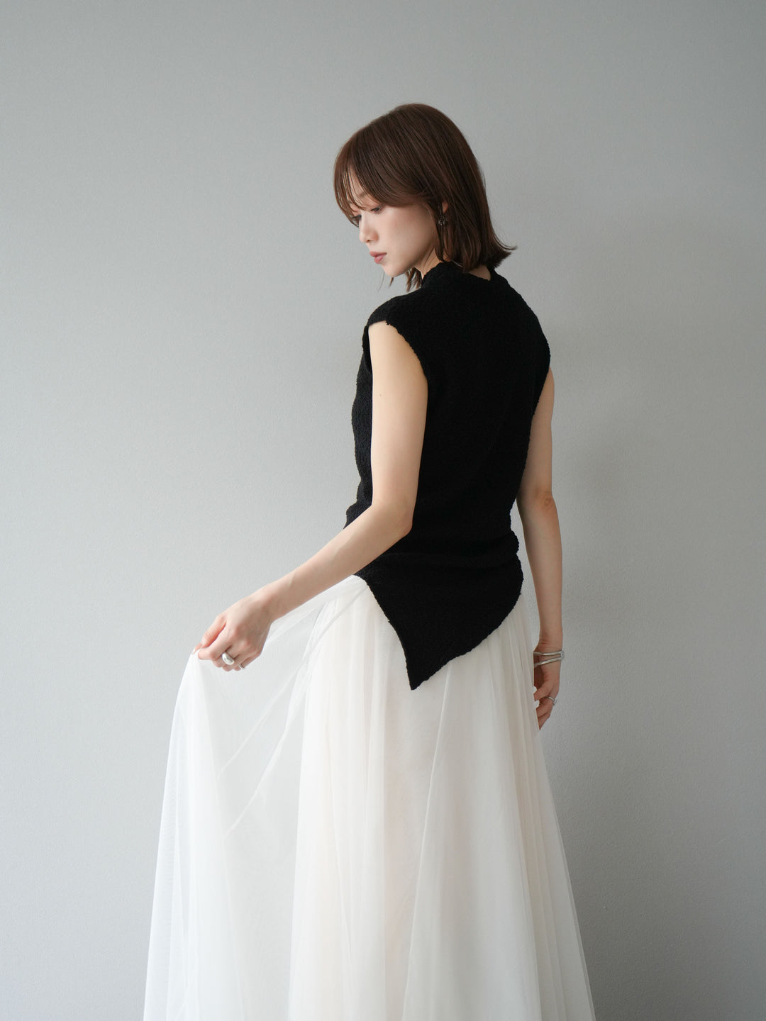 [予約]ブークレアシメニットノースリーブトップス/ブラック