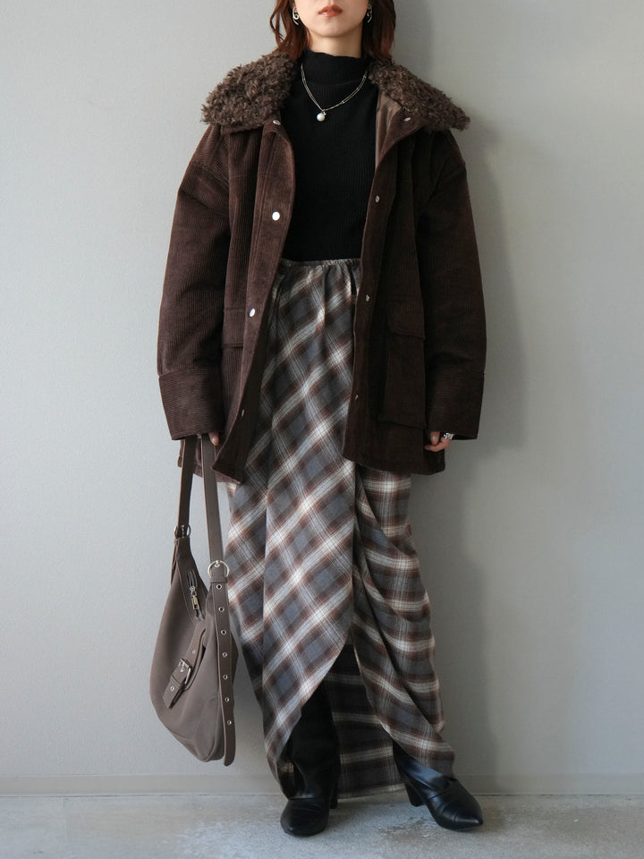 [予約]コーデュロイボア襟フライトジャケット/ブラウン