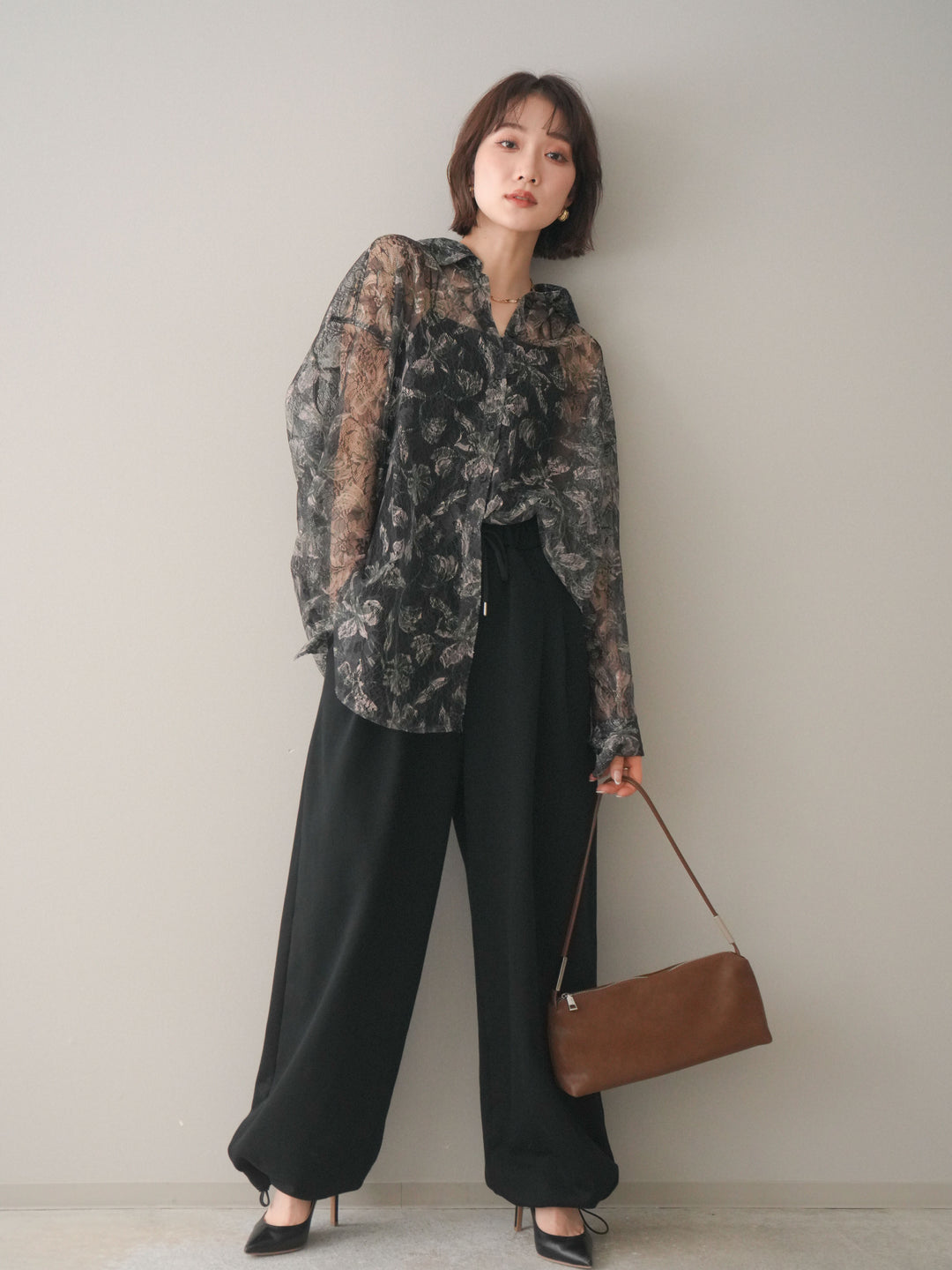 [予約]裾ドロストタックスウェットパンツ/black