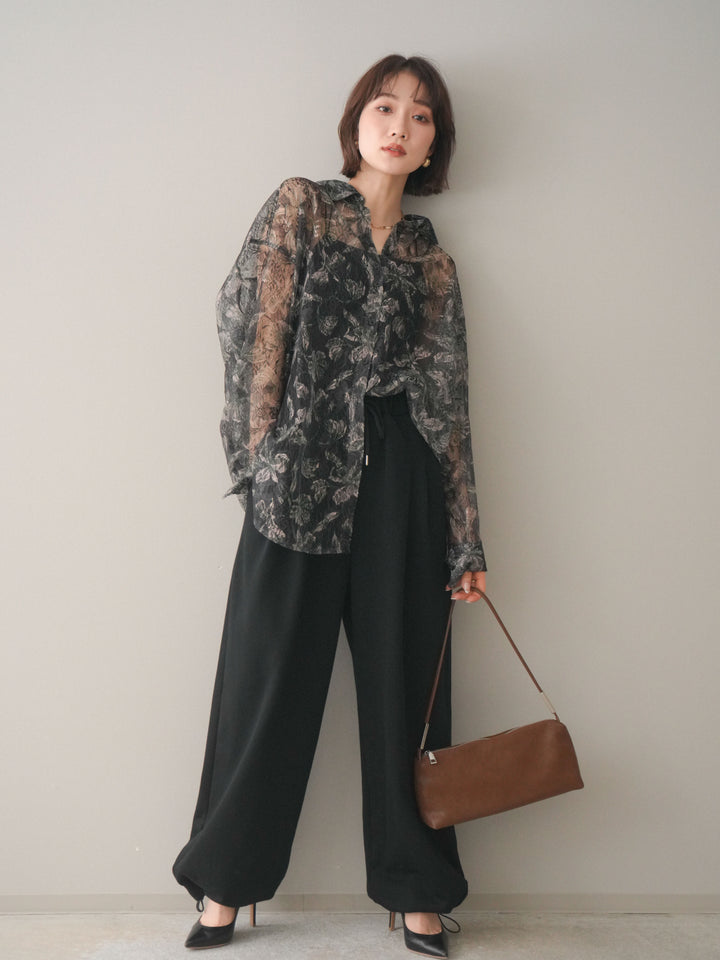 [予約]裾ドロストタックスウェットパンツ/black