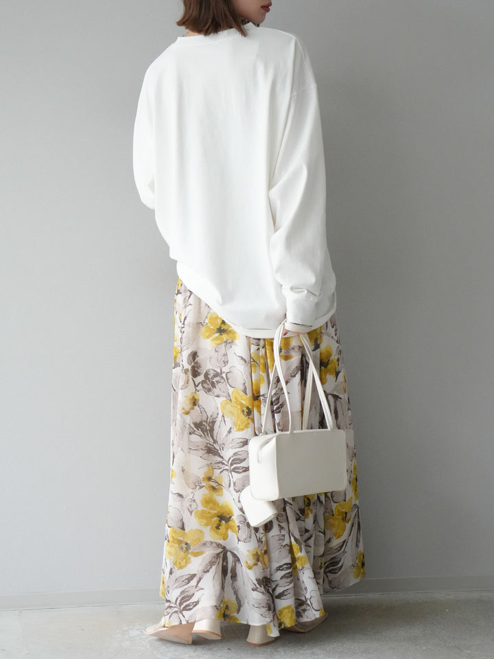 [予約]フラワープリントボリュームフレアスカート/イエロー
